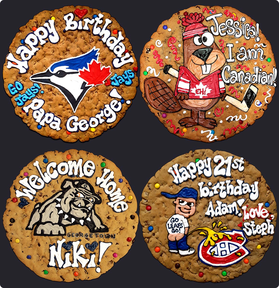Happy Birthday Sports Team Logos - Blue Jays, Montreal Canadians, Toronto Maple Leafs, Georgetown Bulldogs - Gifts Cookie Gram Love Toronto