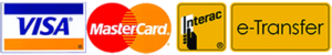 Major Credit Cards - MasterCard, Visa, Interac
